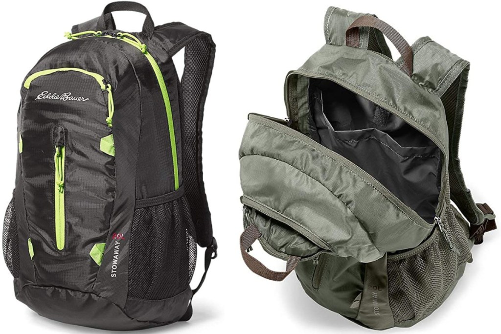 eddie bauer stowaway backpack green and black