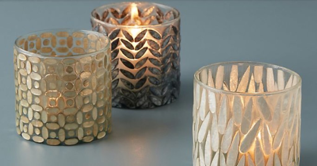 capiz votives at anthropologie three with candles lit