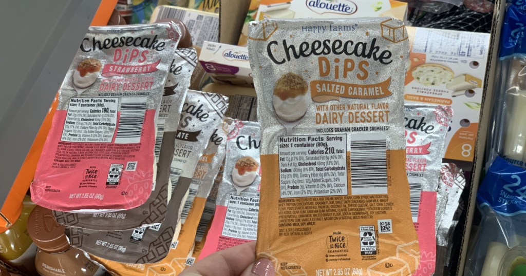 cheesecake dips at ALDI in hand