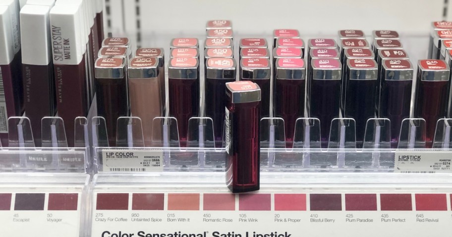 maybelline color sensational lipstick on shelf in store