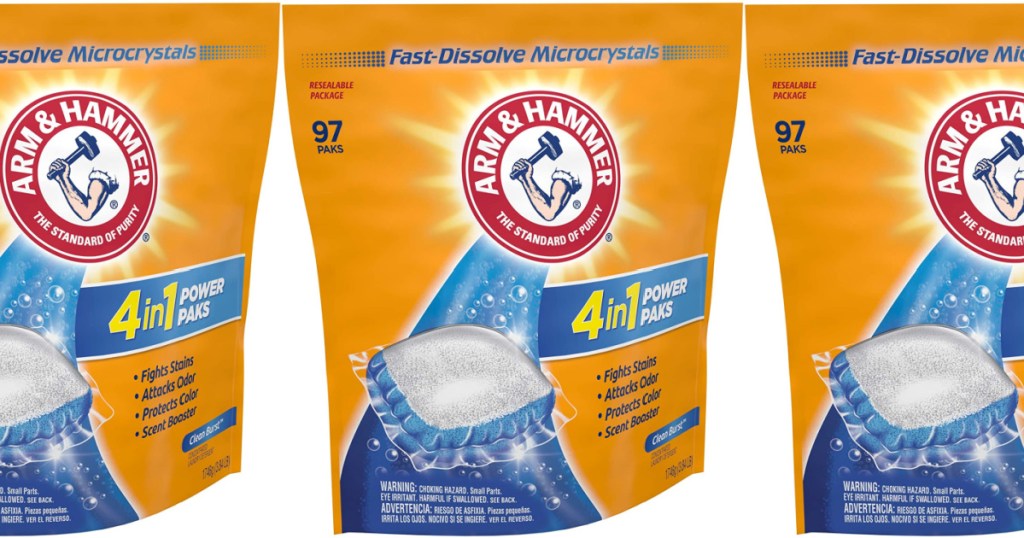 arm & hammer laundry detergent pacs three side by side