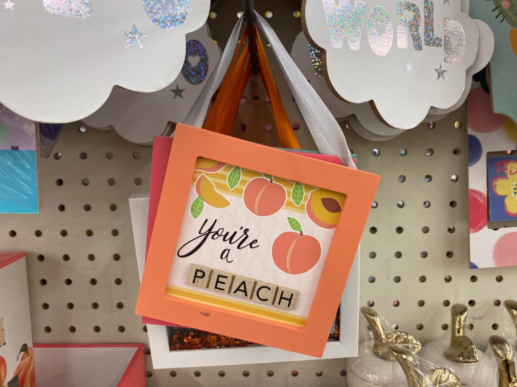 youre a peach hanging sign at dolalr tree