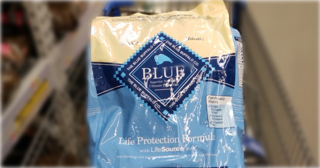 bag of Blue Buffalo Life Protection Formula Natural Adult Dry Dog Food, Chicken & Brown Rice in cart at store