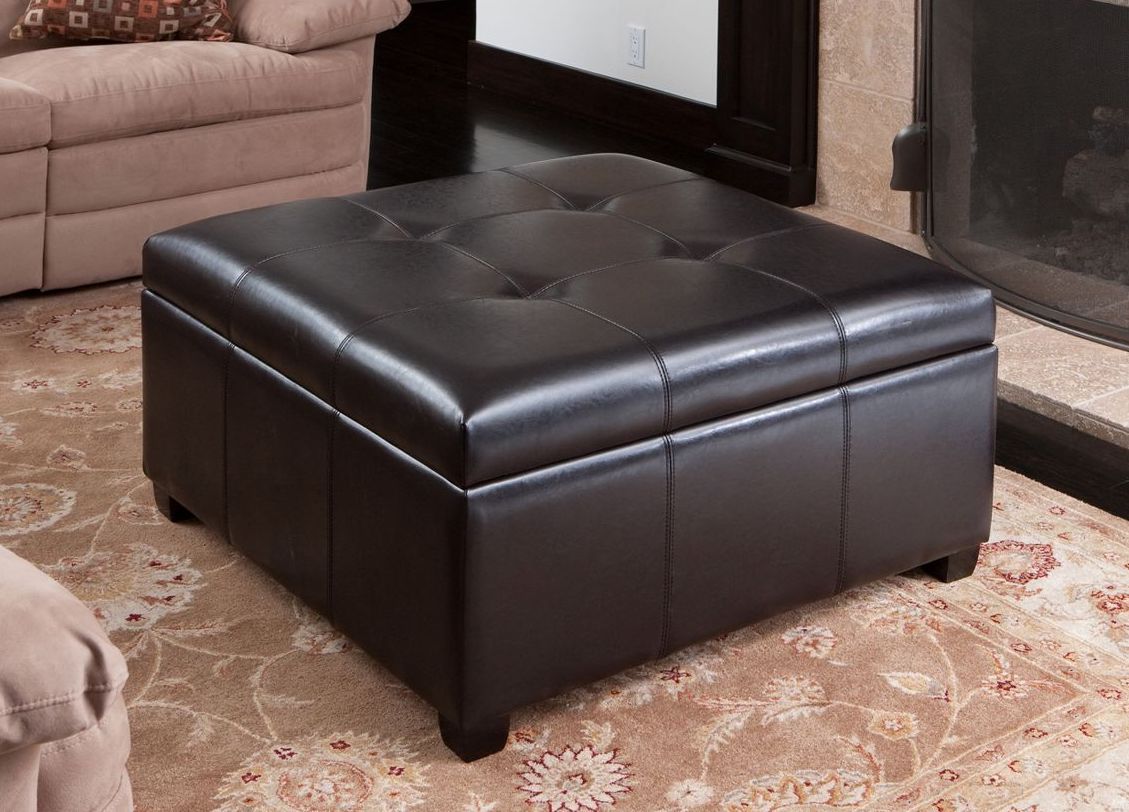 black leather ottoman target