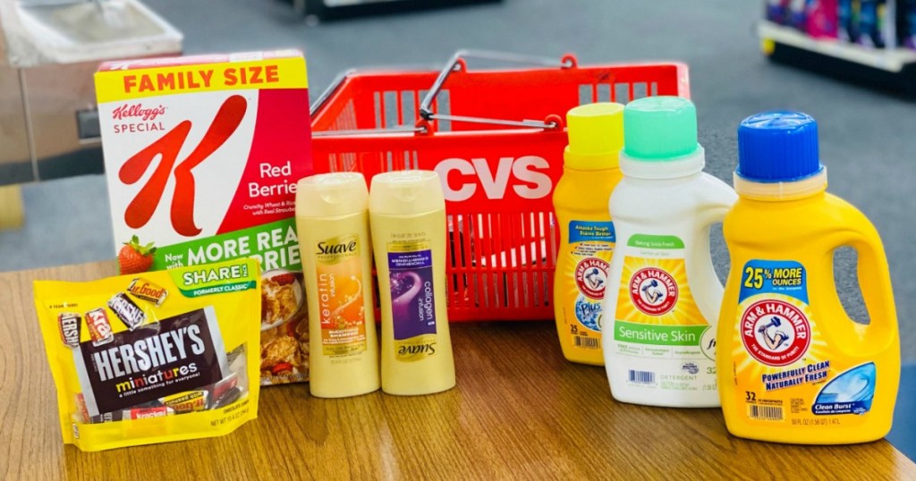 Hershey's, Kellogg's, Suave and Arm & Hammer products by CVS basket