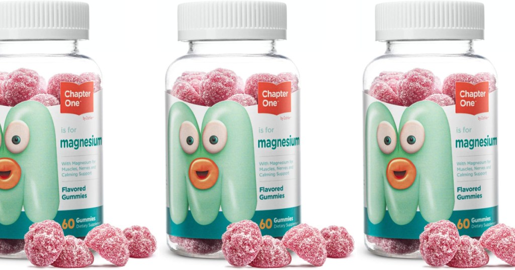 three bottles of magnesium gummies with gummies off to the side