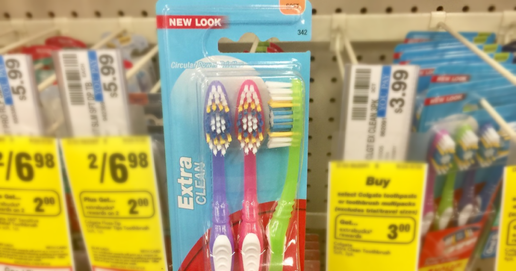 pack of toothbrushes on store shelf