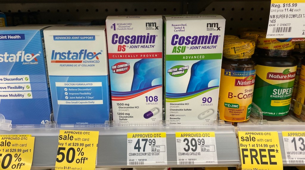 Cosamin supplements on shelf at Walgreens
