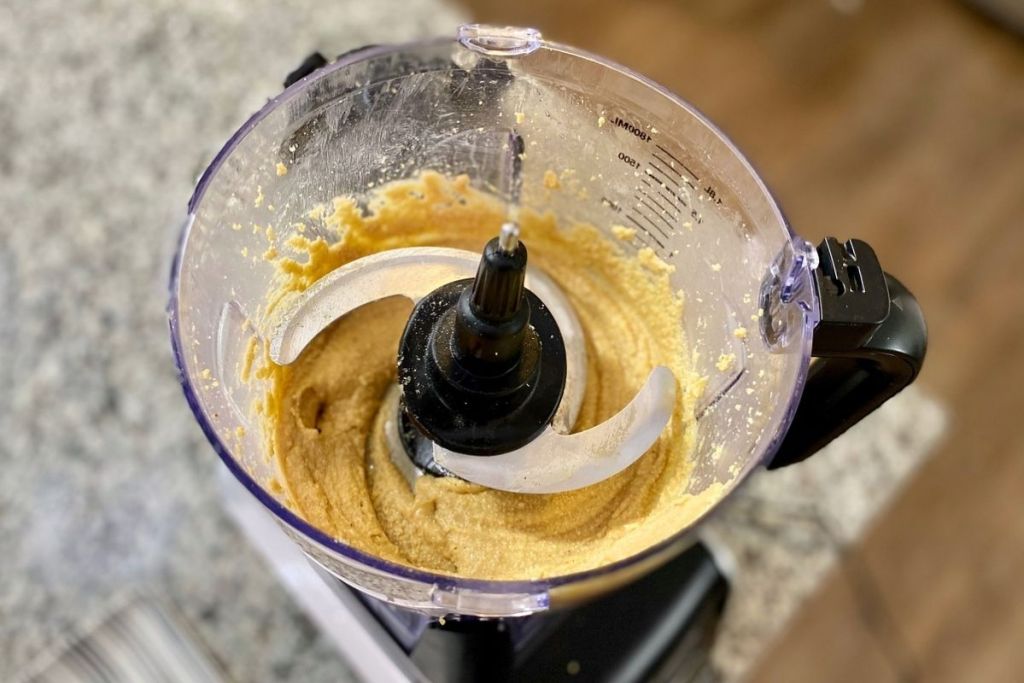 Creamy peanut butter in a blender
