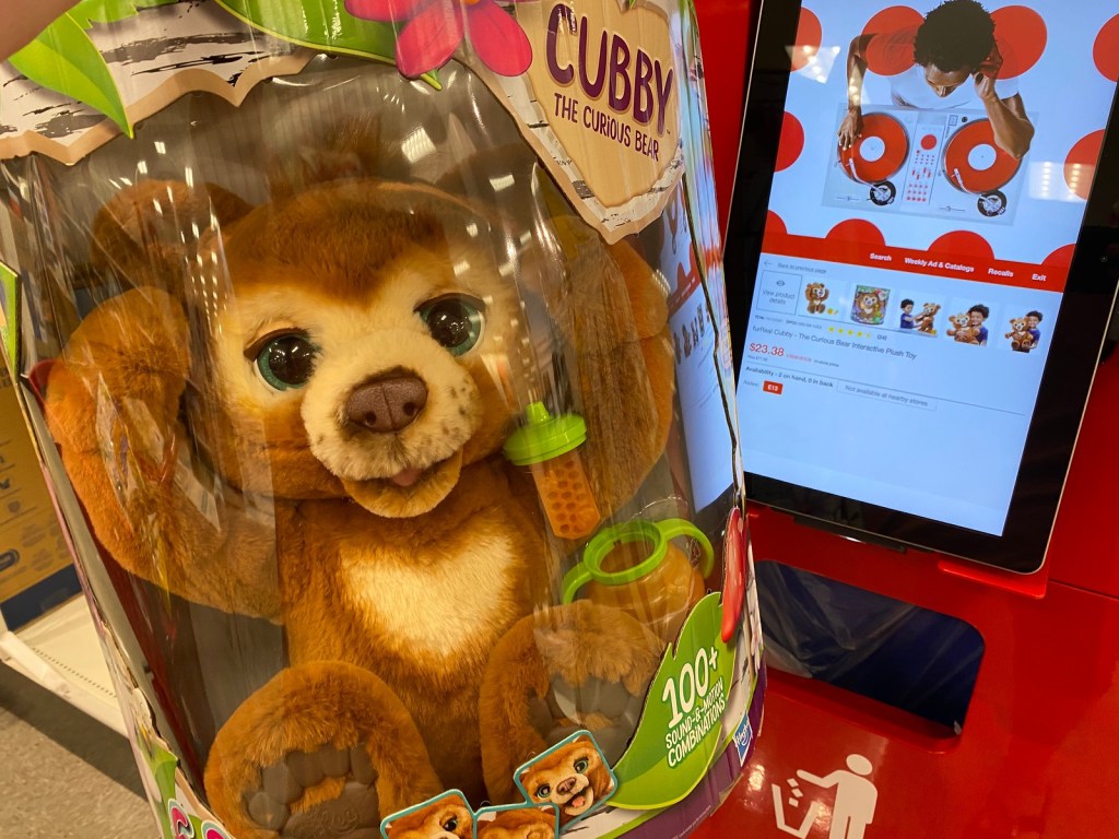 Furreal cubby held up next to price scanner
