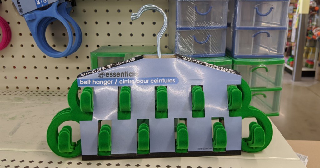 green belt hanger sitting on store shelf
