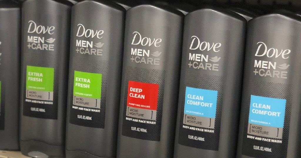 bottles of men's body wash on store shelf