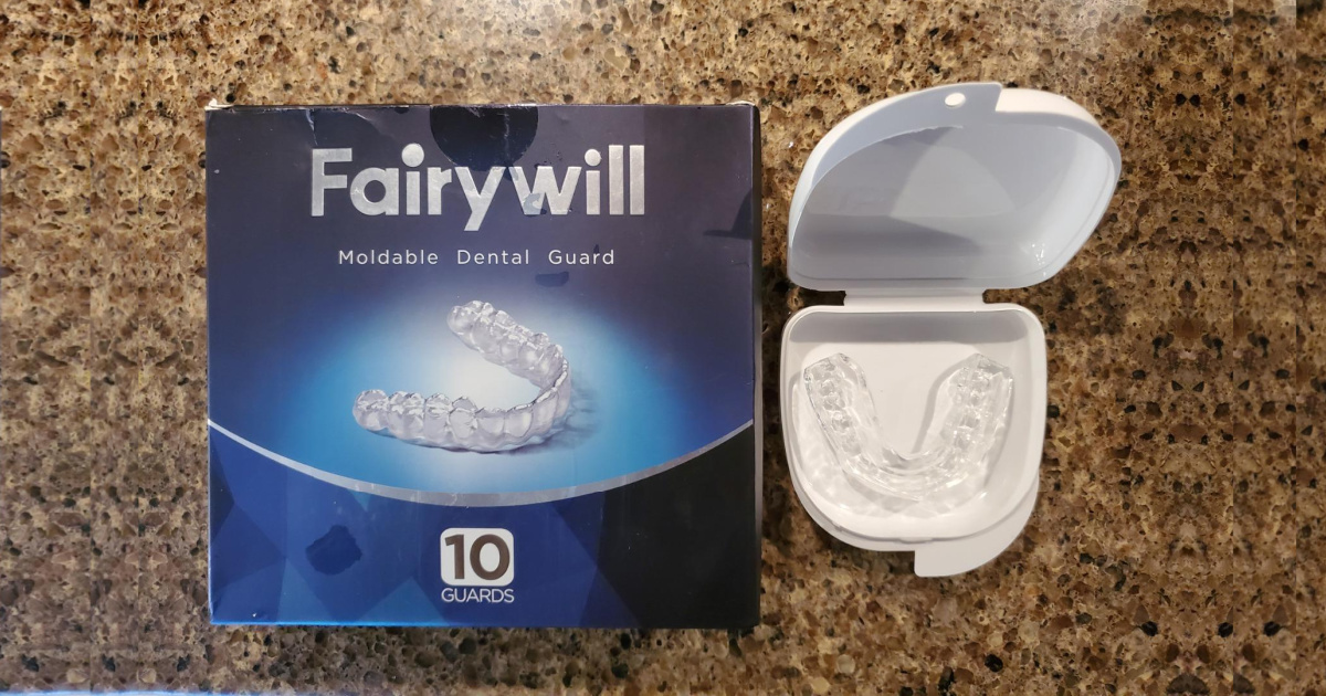 box of mouth guards and white mouth guard case on brown marble counter