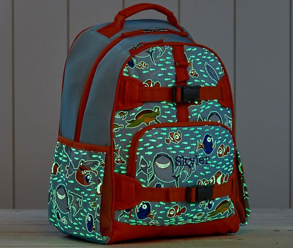 blue and orange finding nemo print backpack glowing in the dark