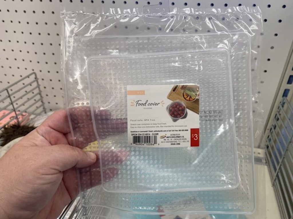 hand holding clear silicone food covers from the Target Bullseye