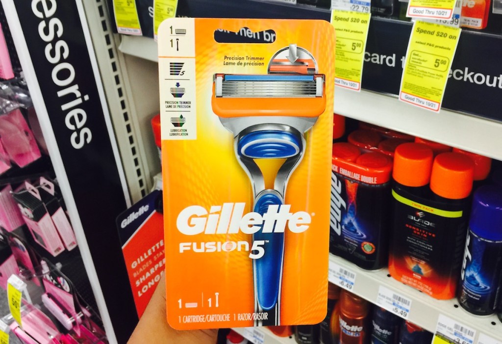 hand holding a Gillette Fusion 5 at CVS