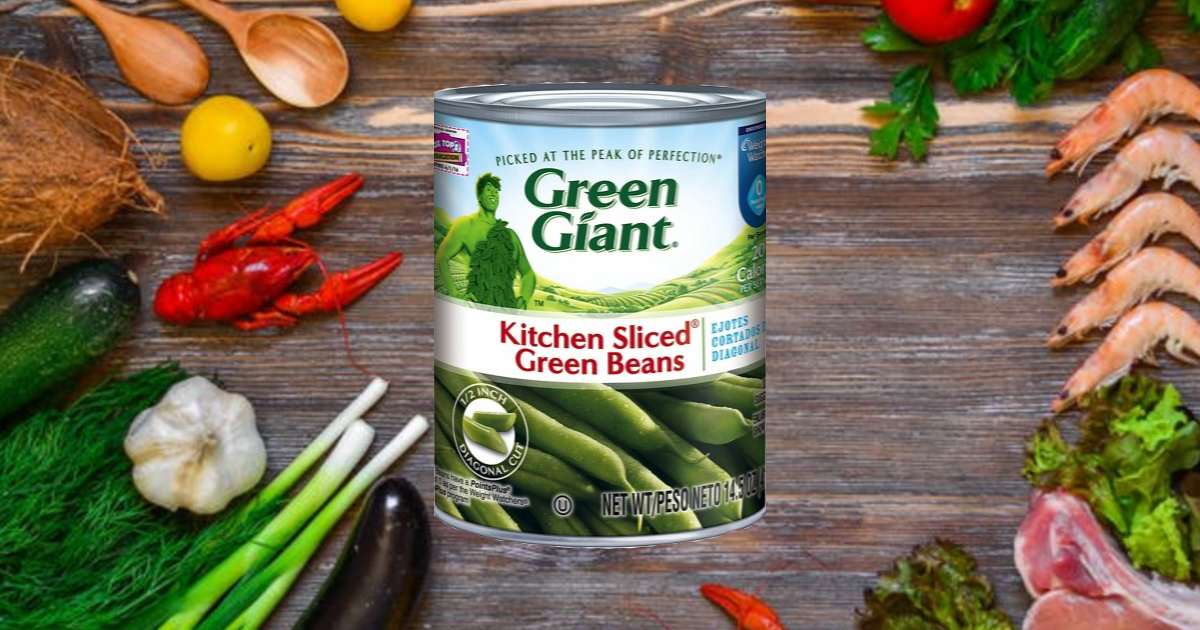 Green Giant Kitchen Sliced Green Beans on cutting board with foods