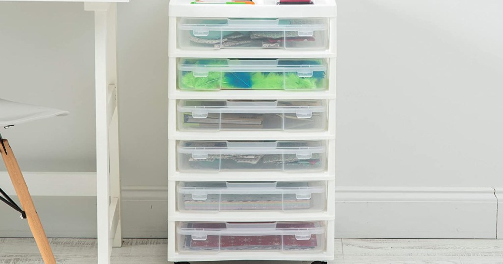 white six drawer storage cart in home