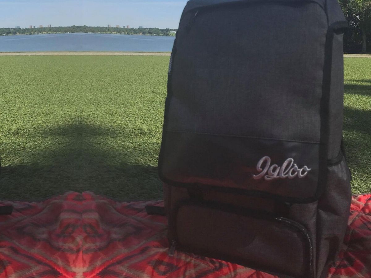 soft cooler bag on blanket in grass