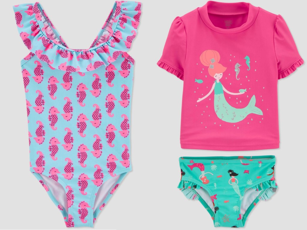 baby girl one piece swimsuit and rash guard set