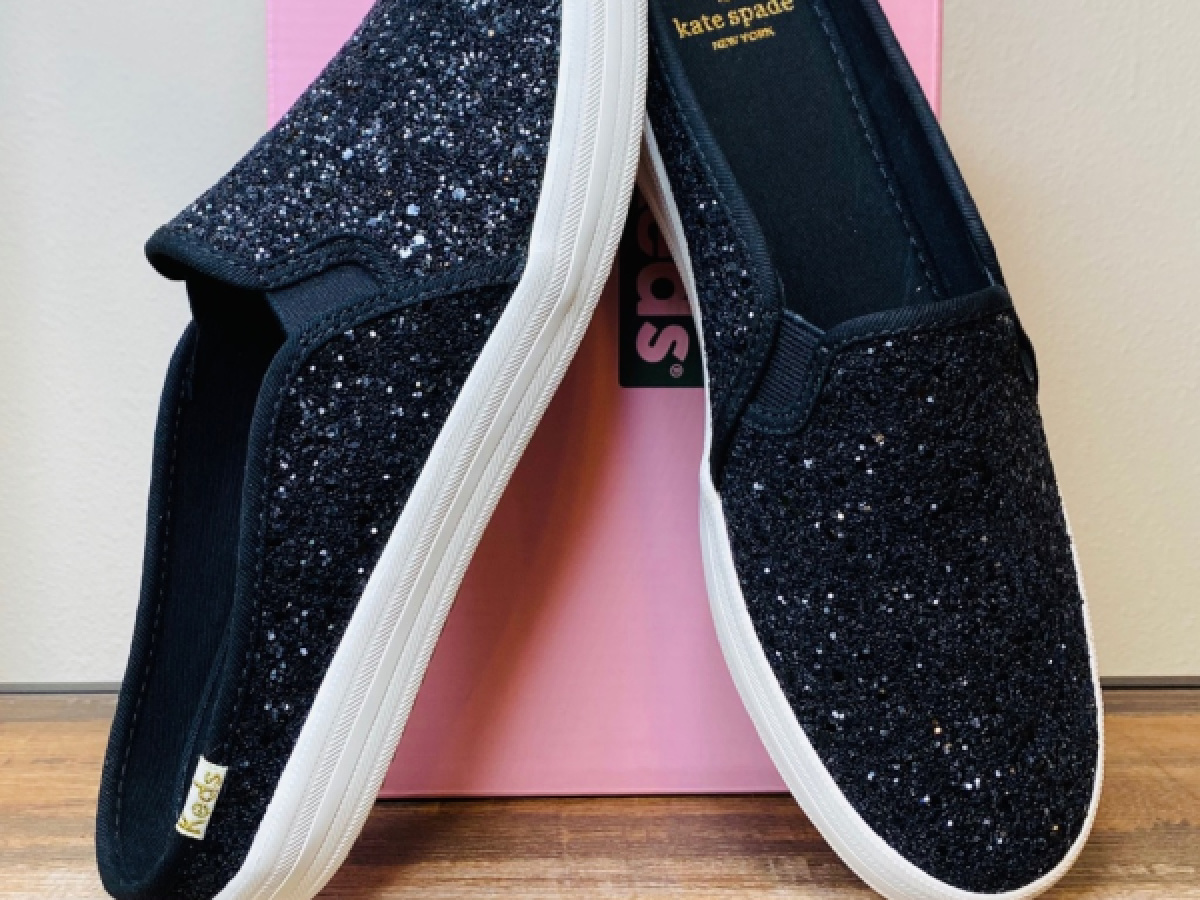 black glitter slip on sneakers
