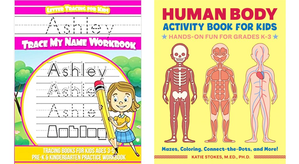 kids name writing workbook and human anatomy workbook
