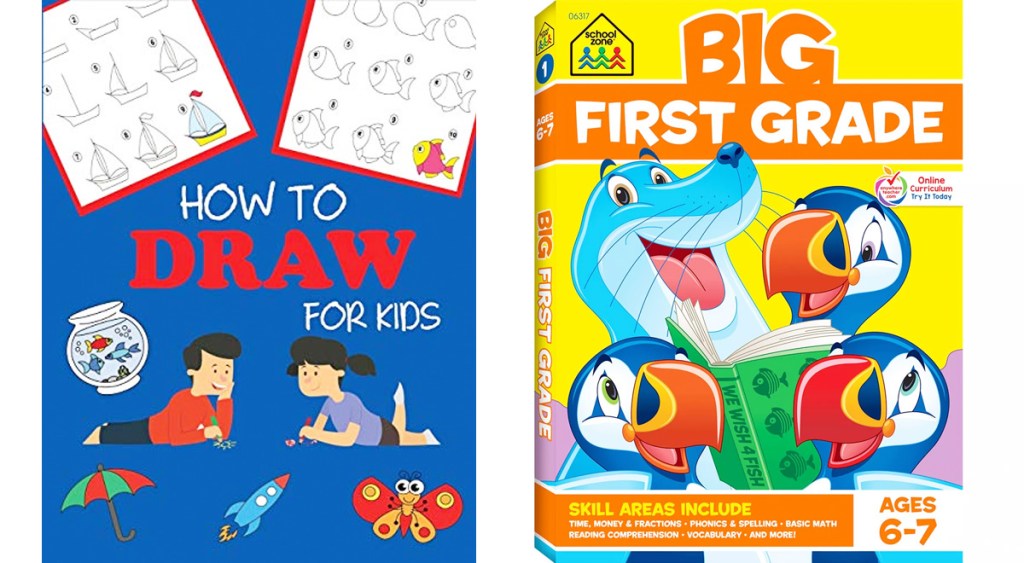 kids learn to draw book and first grade workbook
