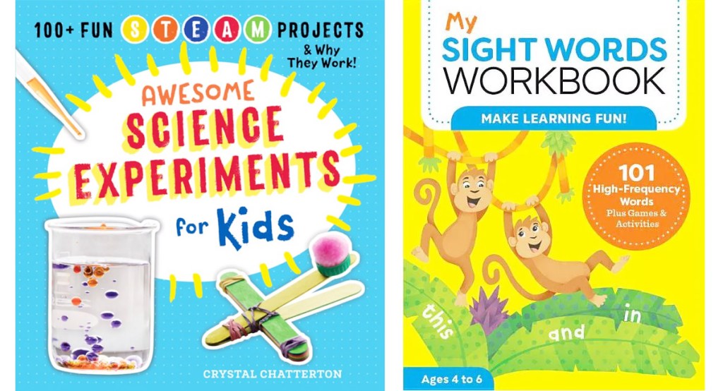 kids science expereiment book and sight words workbook