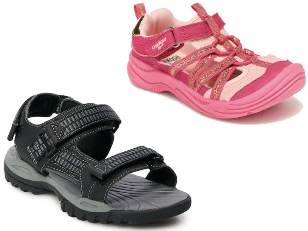 two right foot sandals, one boys sport sandal one girls 
