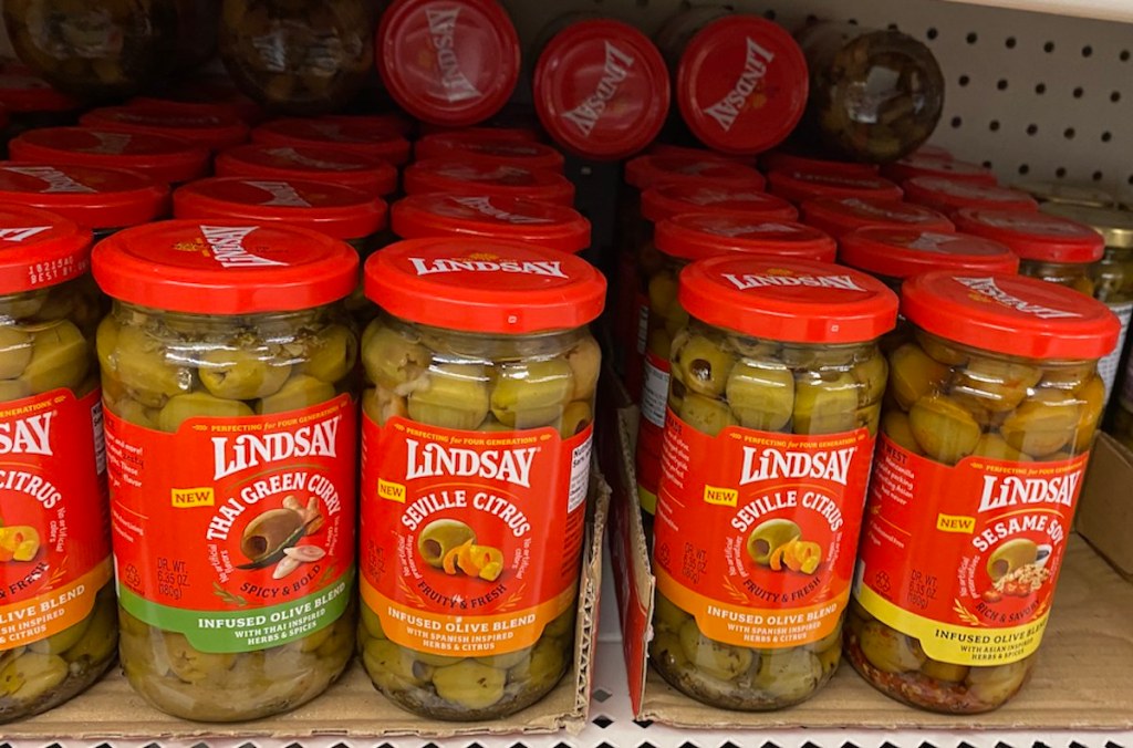 shelf with Lindsay Flavored Olives