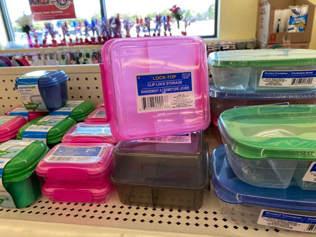 pink Lock-Top Clip Lock Storage Container on shelf