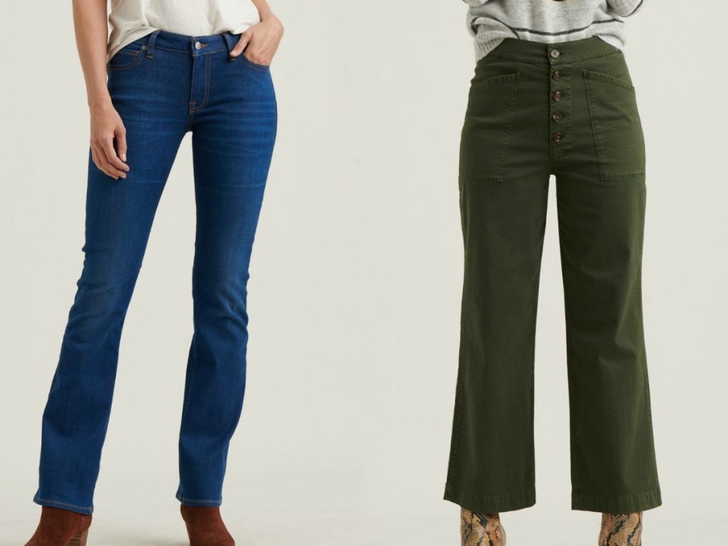 Woman wearing two styles of pants