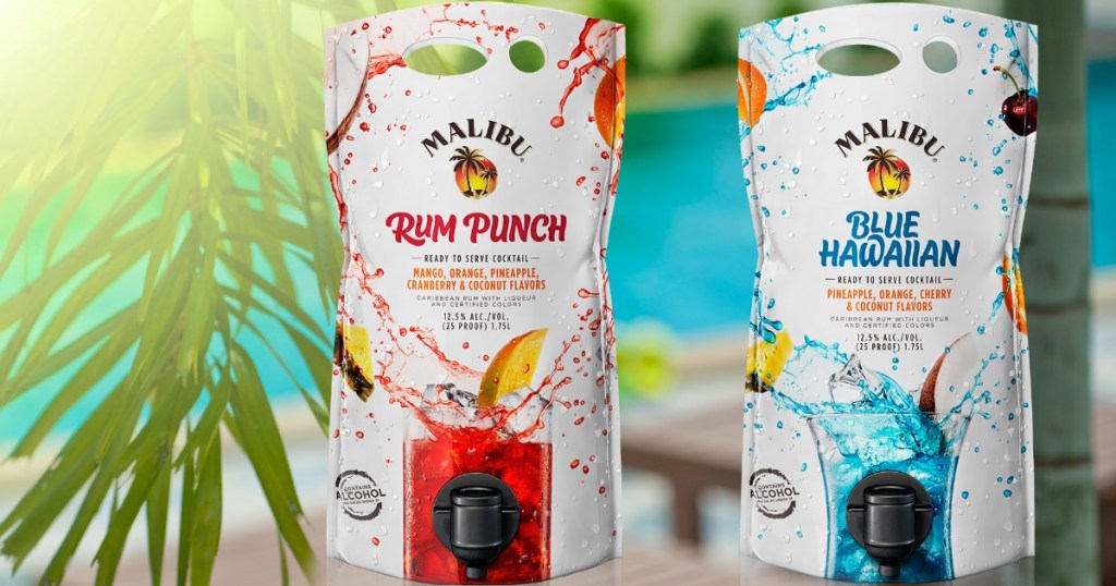 two Malibu Rum pouches