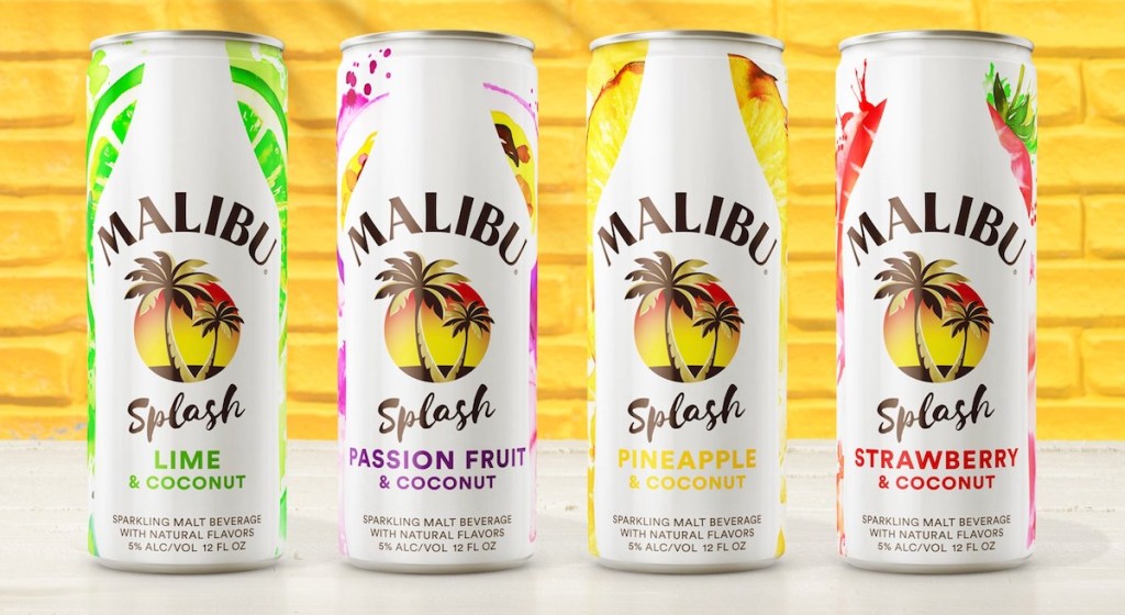 row of Malibu Rum Splash cans