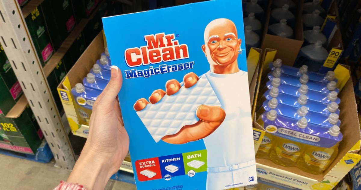 hand holding box of Mr. Clean Magic Erasers