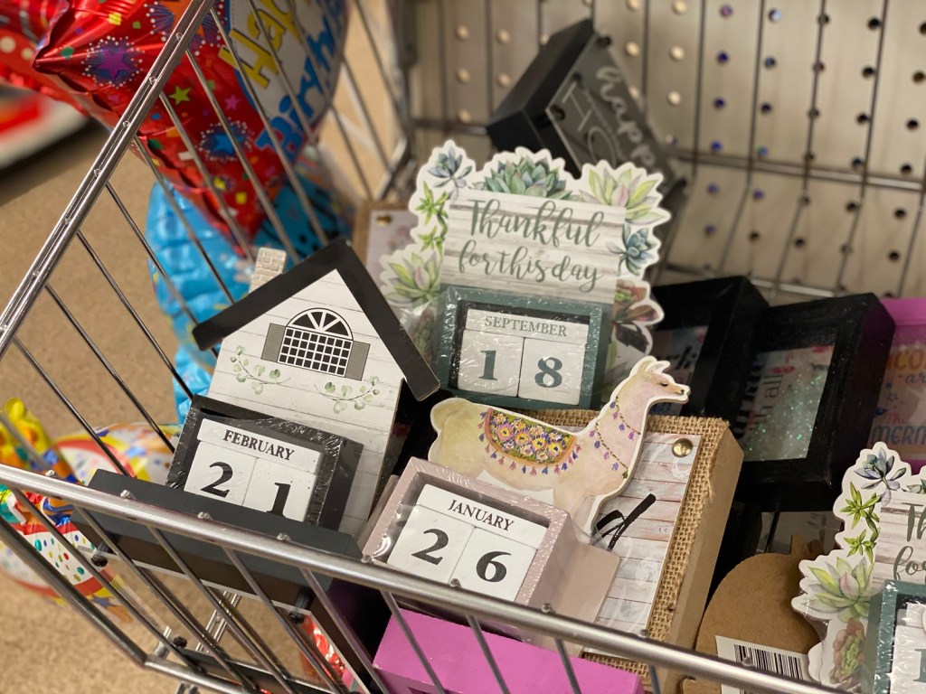 Perpetual Desk Calendars in Dollar Tree shelf bin
