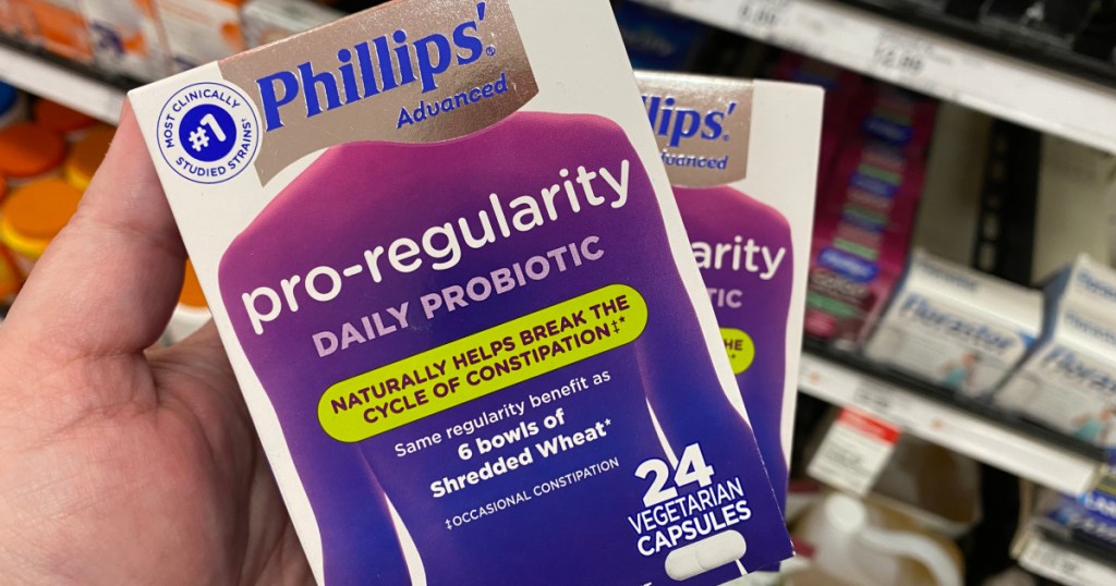 Phillips 24-Count Pro Regularity Probiotic in person's hand