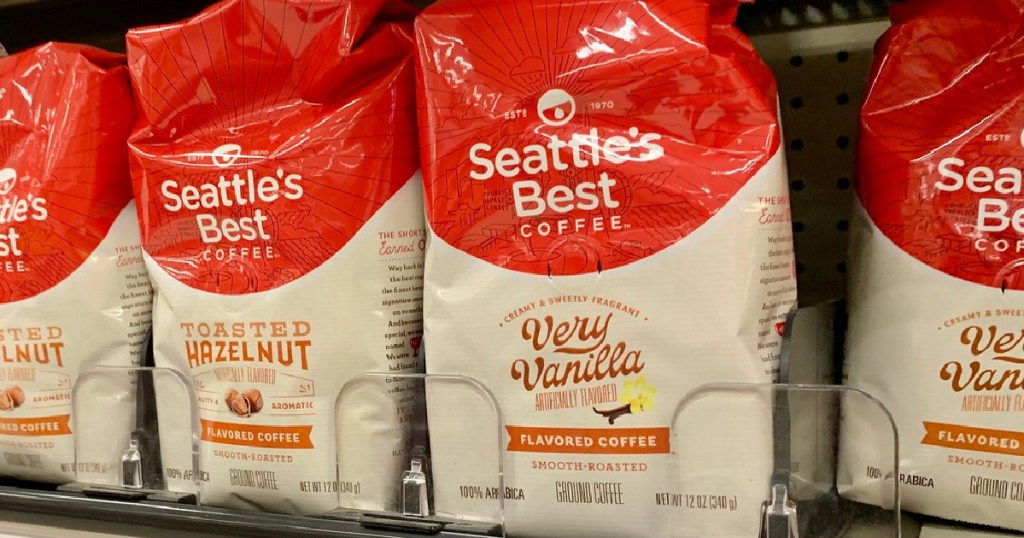 Seattles Best Coffee Bags on store shelf sitting next to each other