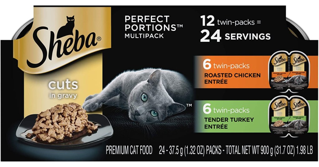 Sheba Perfect Portion box with a cat laying on the front 