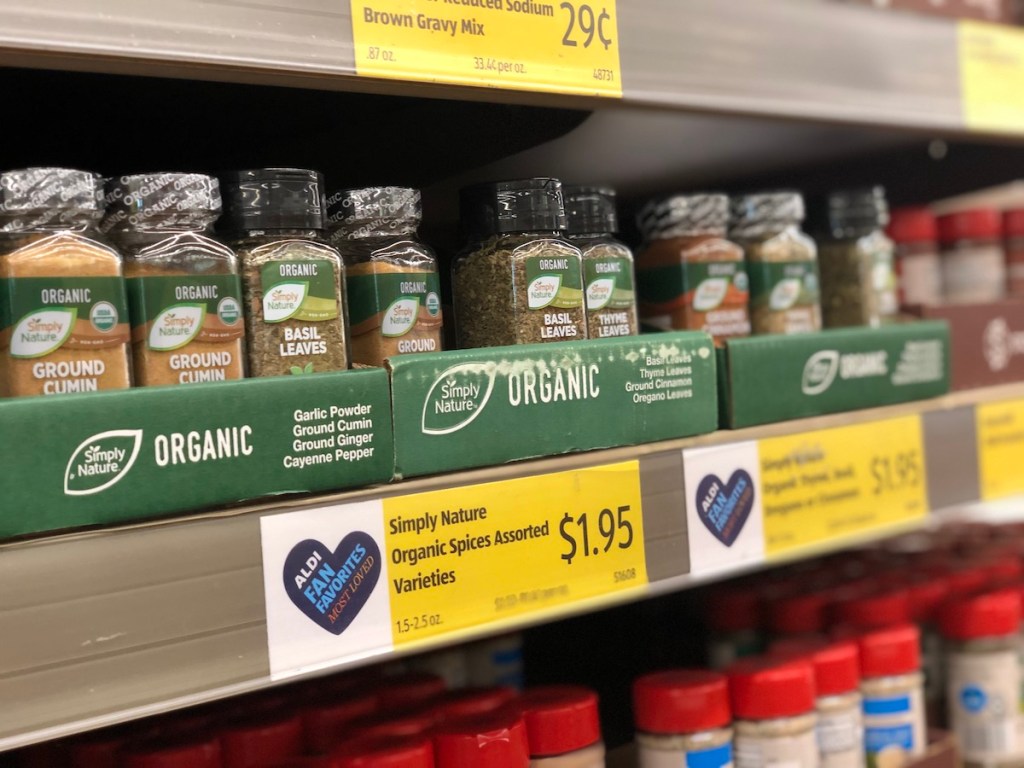 shelf with Simply Nature Organic Spices