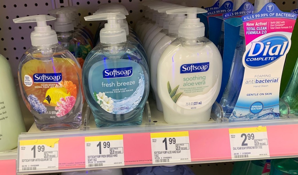 Softsoap hand soap on shelf at Walgreens