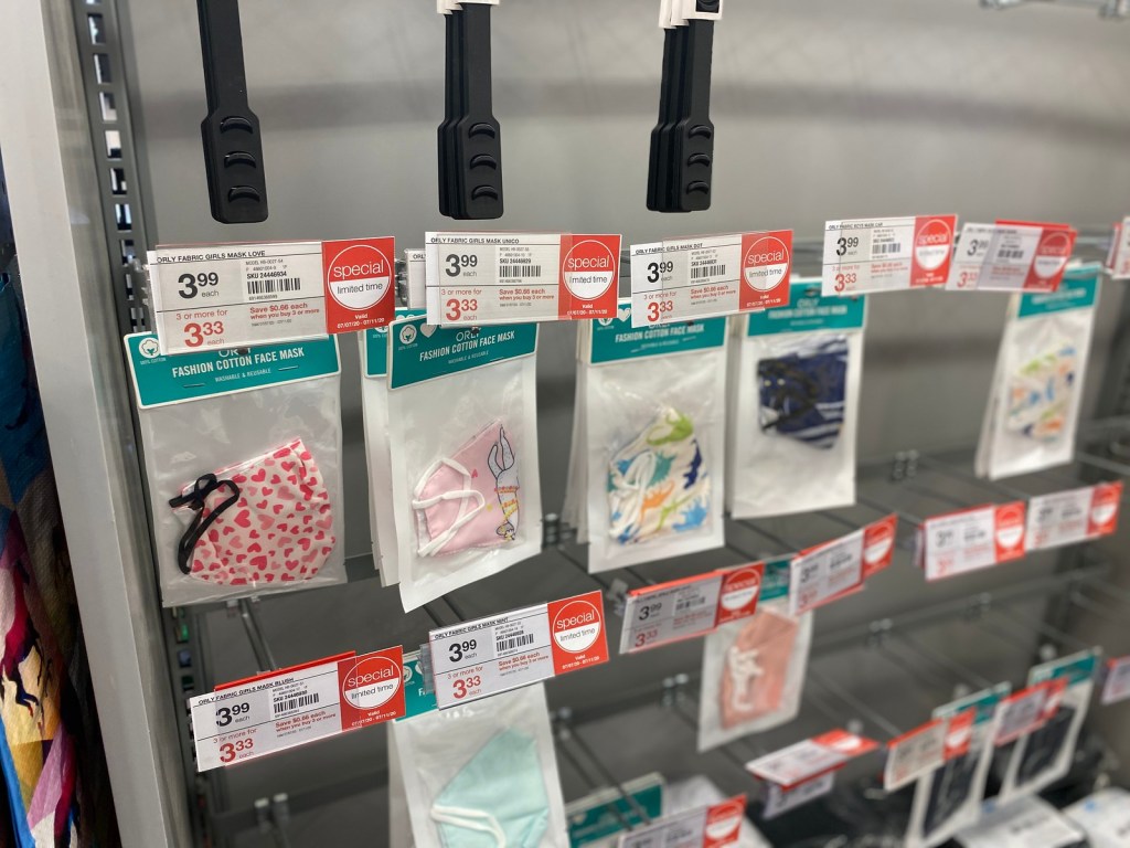 Staples Face Masks hanging on pegs in store