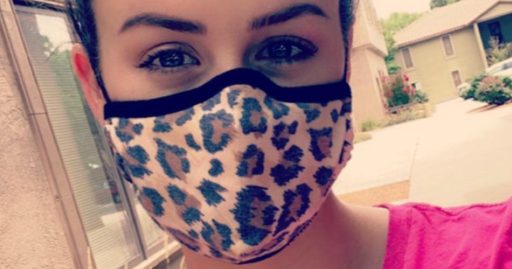 woman wearing leopard print face mask