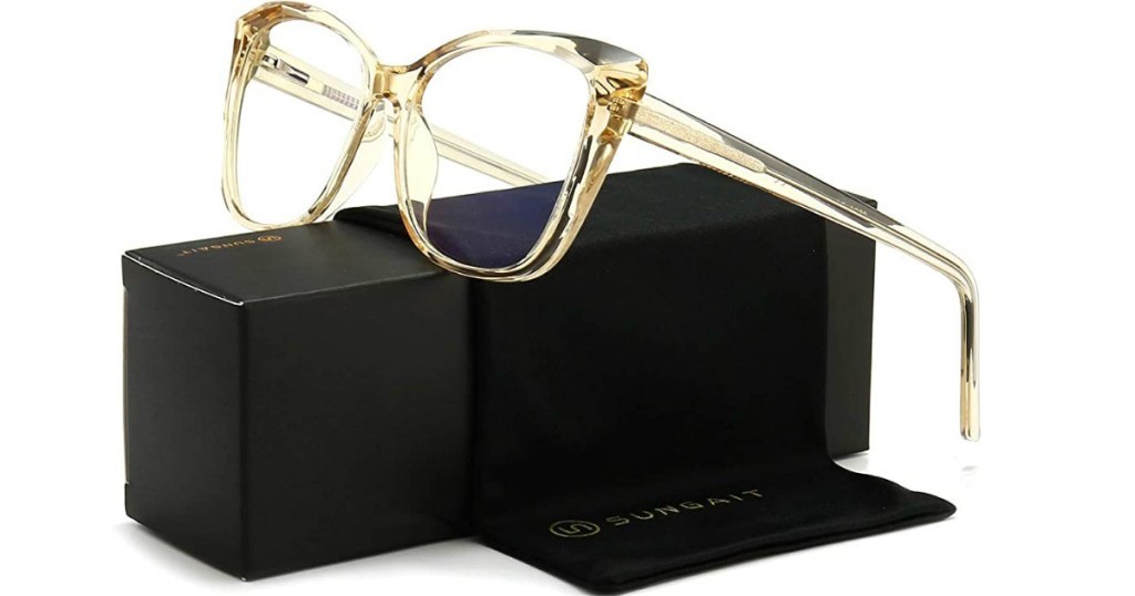 pair of glasses on a box