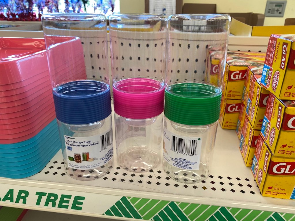 three Sure Fresh Lunch Storage Tower with pink, blue, and green