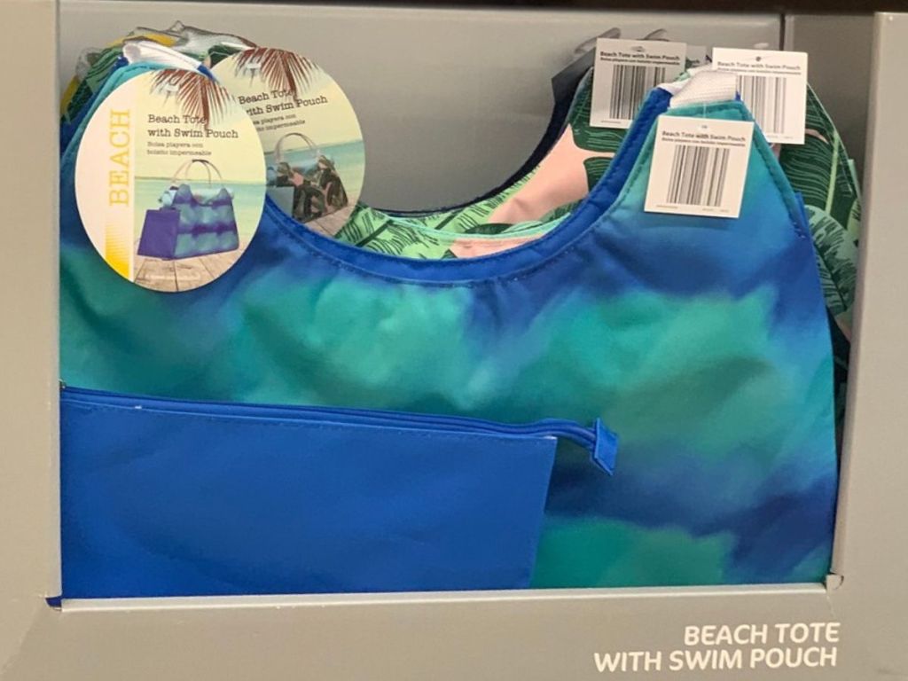box of beach bags at store