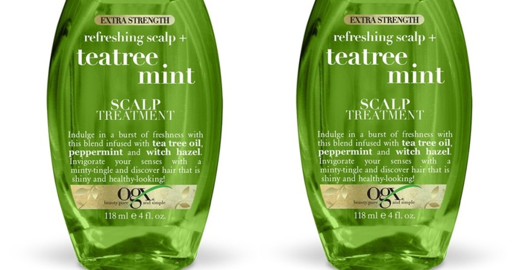 Two green bottles of teatree scalp treatment