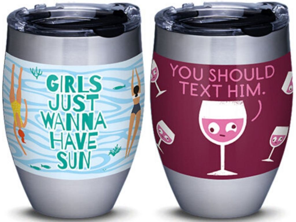 two stainless wine tumblers
