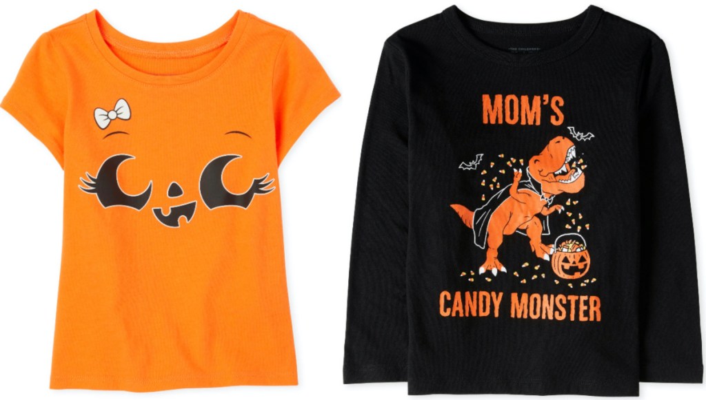 two kids Halloween themed shirts