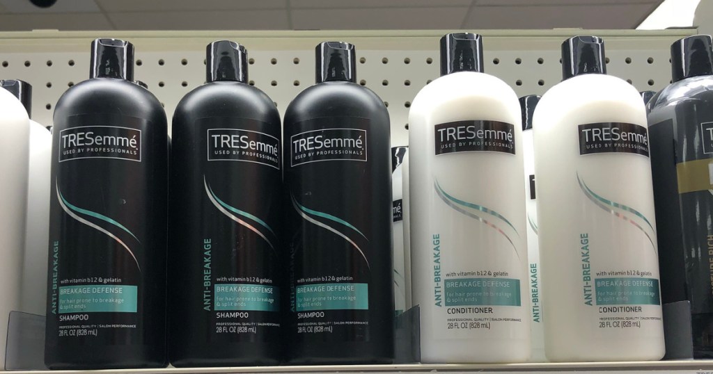 Tresemme Shampoo and Conditioner sitting on store shelf